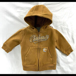 Carhartt Embroidered Zip-Up Hoodie Kids Baby 6M Brown Cursive Spellout